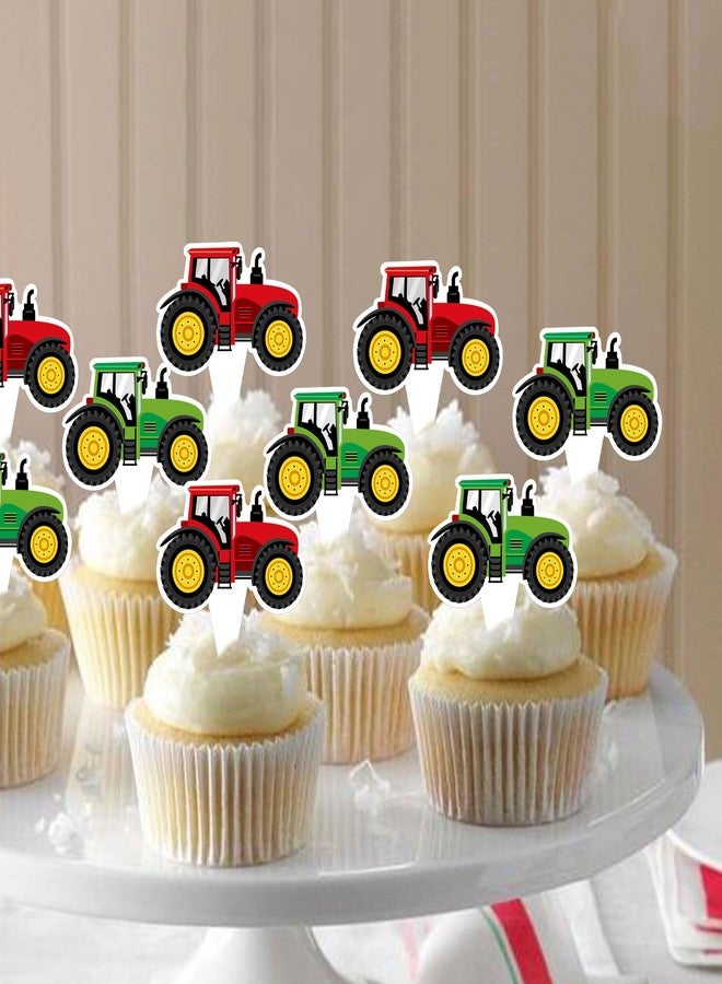 Ercadio 24 PCS Double Sided Tractor Cupcake Toppers - Boy's Birthday Cupcake Toppers - Farm Party Decoration - Tractor Theme Party Decor Supplies - Image 5