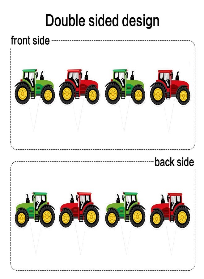 Ercadio 24 PCS Double Sided Tractor Cupcake Toppers - Boy's Birthday Cupcake Toppers - Farm Party Decoration - Tractor Theme Party Decor Supplies - Image 2