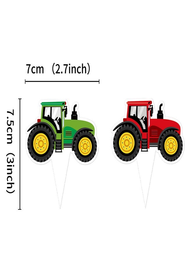 Ercadio 24 PCS Double Sided Tractor Cupcake Toppers - Boy's Birthday Cupcake Toppers - Farm Party Decoration - Tractor Theme Party Decor Supplies - Image 3