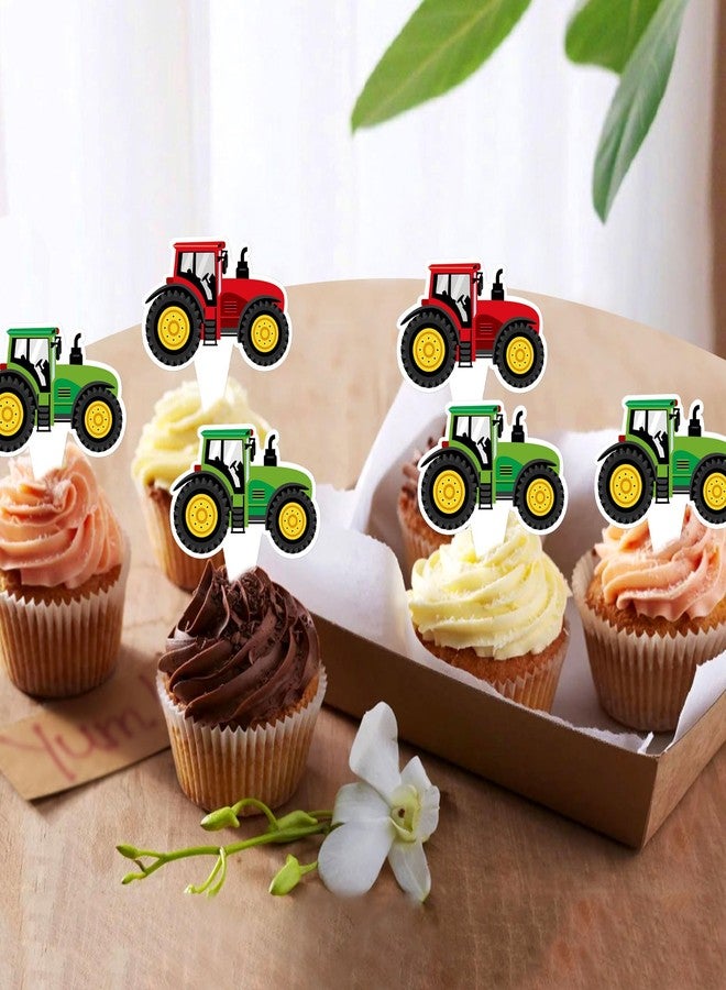 Ercadio 24 PCS Double Sided Tractor Cupcake Toppers - Boy's Birthday Cupcake Toppers - Farm Party Decoration - Tractor Theme Party Decor Supplies - Image 4