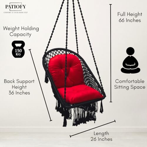 Patiofy Super Comfy Premium Adult Swing - Jhula for Home & Balcony - L Shape Cushion - Black - Image 3