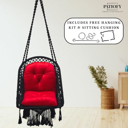 Patiofy Super Comfy Premium Adult Swing - Jhula for Home & Balcony - L Shape Cushion - Black - Image 5
