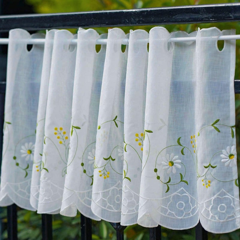 Yurlisa Kfl017 Panel Embroidery Pastoral Style Cafe Curtain Kitchen Curtain Floral Window Valance 18X60 Inch White ?Green Leaves - Image 4