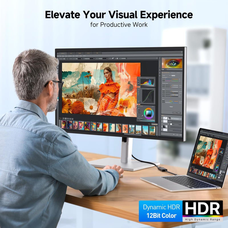 Cable Matters محول كابل ماترز USB C إلى DisplayPort 1.4، 32.4Gbps، 4K@240hz، 8K@60hz، ودعم HDR - متوافق مع Thunderbolt 4 / USB4 مع Oculus Rift S، iPad Pro، iPhone 16/15 Pro، MacBook Pro، XPS، Surface - Image 5