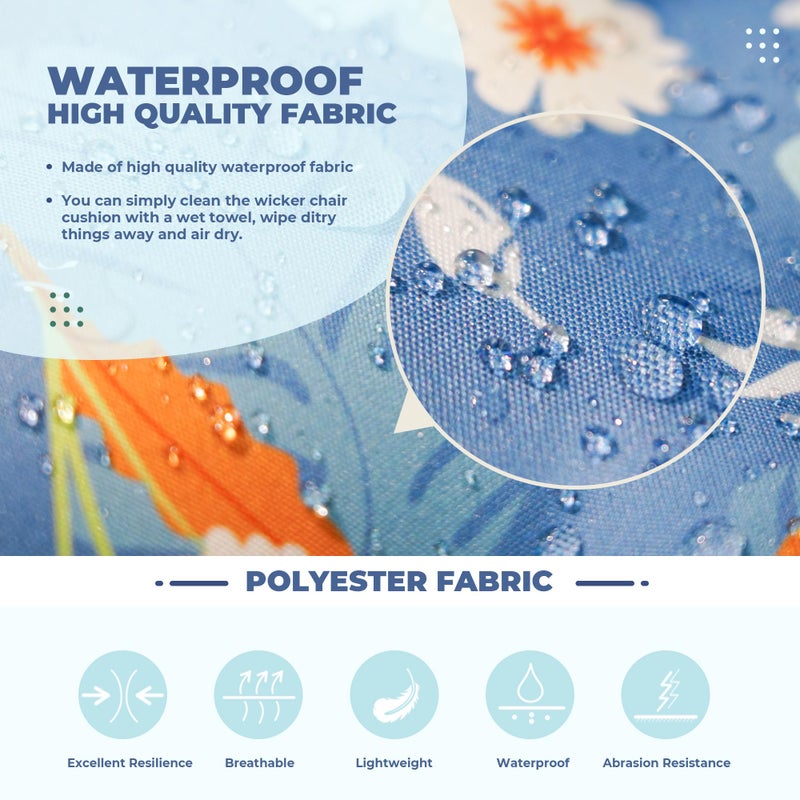 DANGHOOGY Wicker Chair Cushions, Waterproof Outdoor Loveseat Cushions for Patio Furniture, Tufted Wicker Furniture Cushions, 1 Loveseat and 2 U-Shaped Cushions (Blue Floral) - Image 4