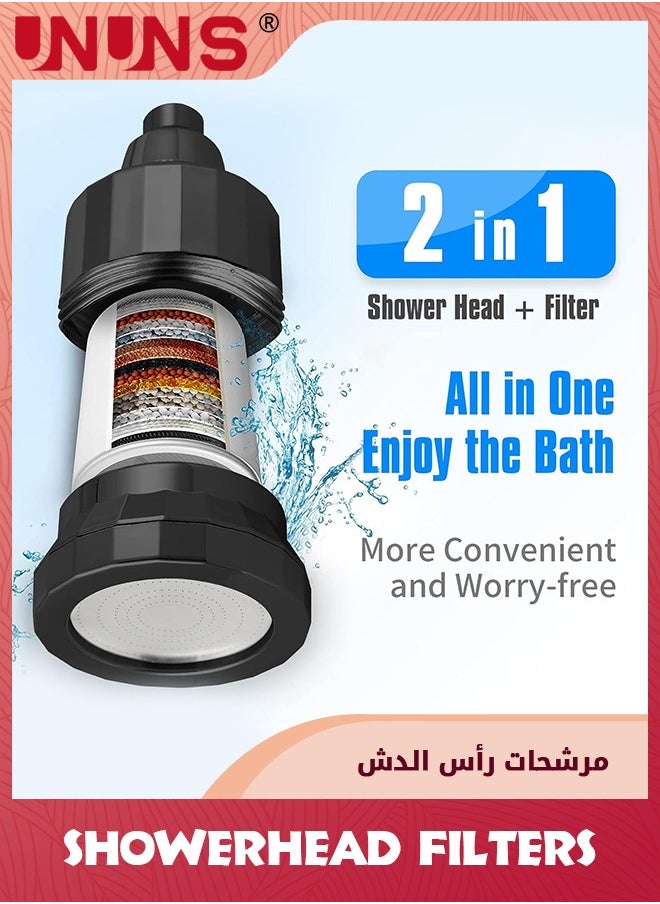 UNUNS - 15-Stage Shower Filter,2-in-1 Water Softener Shower Head High Pressure For Hard Water,Shower Filters To Remove Chlorine And Fluoride,Water Shower Head With Filters For Hard Water - Image 1