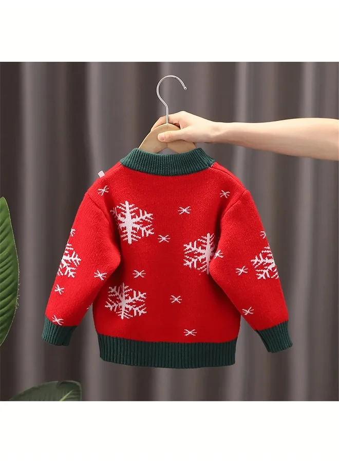 LITTLE SURPRISE BOX Red Flakes Reindeer Warmer, Cardigan & Christmas Sweater for Kids