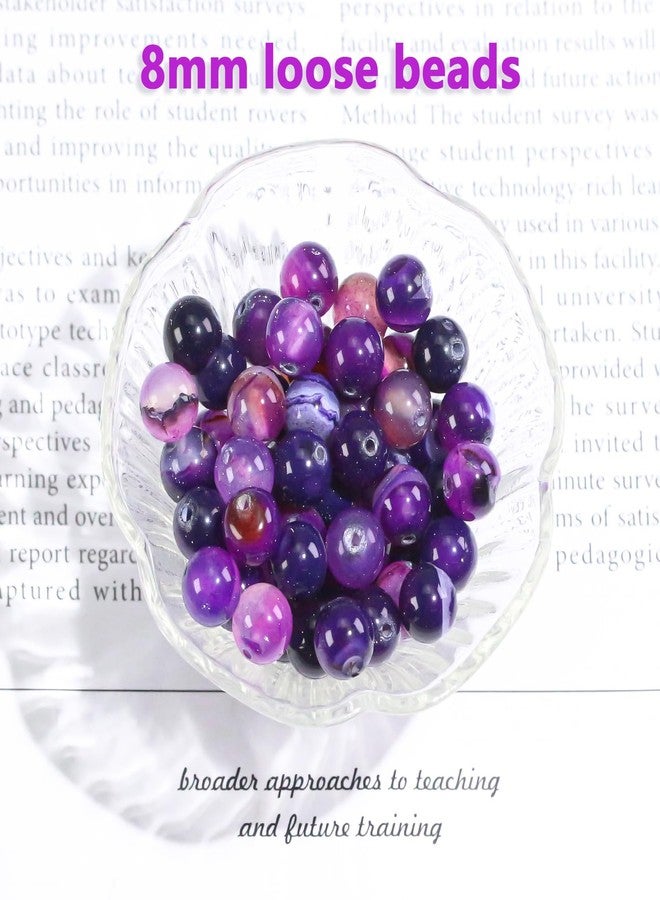 Clearain 8mm Natural Gemstone Round Loose Beads Purple Agate for Jewelry Making DIY Crystal Bracelet Necklace (45-48pcs/strand) - Image 3