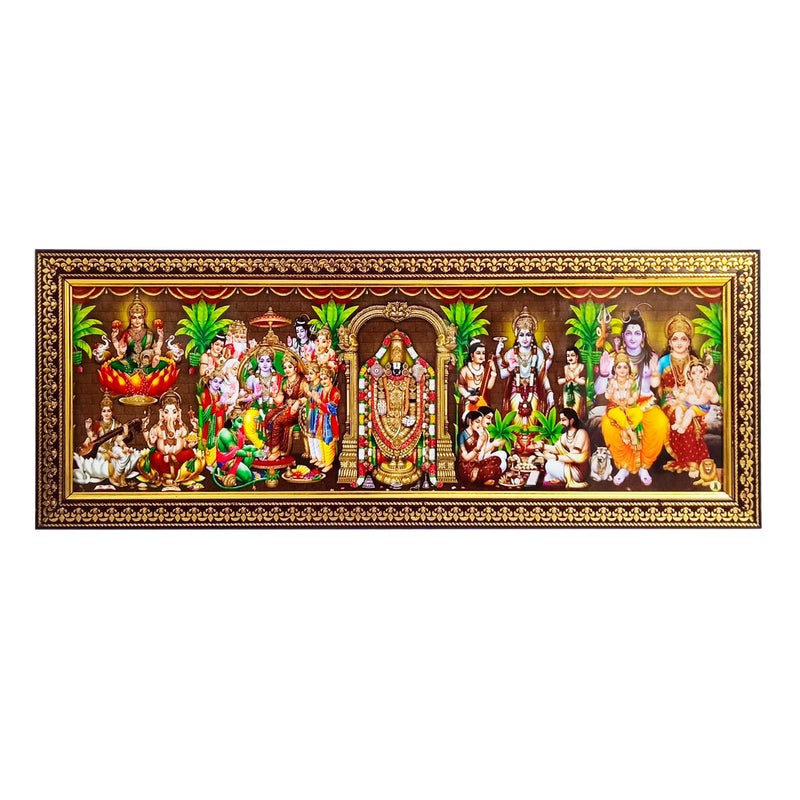 KAUSHEVA 5 God in 1 Photo Frame for Pooja Ganesha-Saraswati, Ram Pattabhishekam, Lord Venkateshwara, Shiva Family and Satyanarayana (18 x 7 Inch) - Image 4
