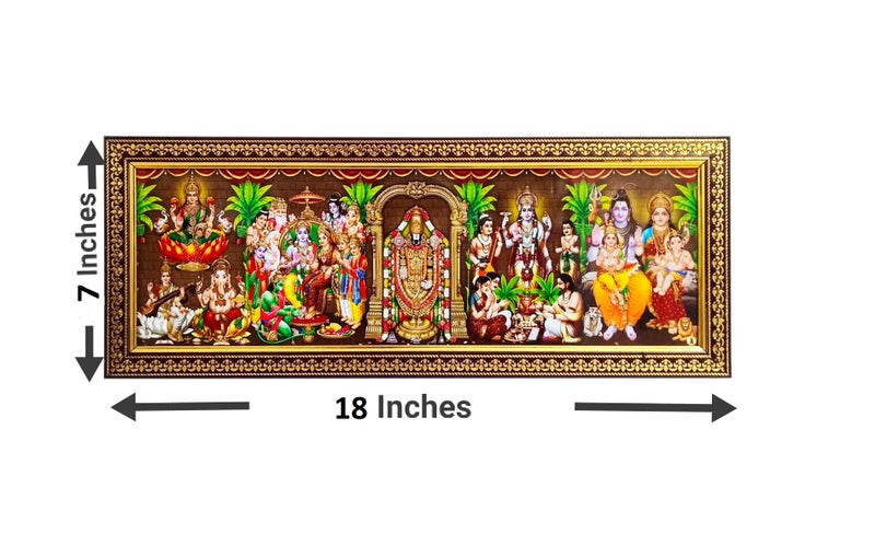 KAUSHEVA 5 God in 1 Photo Frame for Pooja Ganesha-Saraswati, Ram Pattabhishekam, Lord Venkateshwara, Shiva Family and Satyanarayana (18 x 7 Inch) - Image 3
