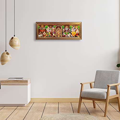 KAUSHEVA 5 God in 1 Photo Frame for Pooja Ganesha-Saraswati, Ram Pattabhishekam, Lord Venkateshwara, Shiva Family and Satyanarayana (18 x 7 Inch) - Image 2