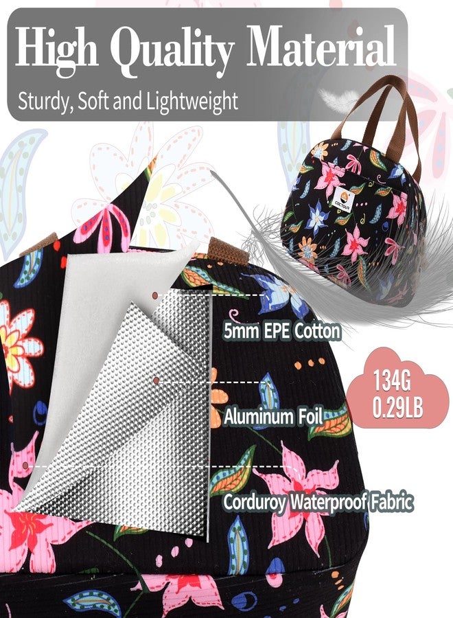 CaCTOUR Lunch Box Lunch Bag for Women Girls Teens, Cute Lunch Box Cooler Bag, Portable Small Insulated LunchBox Reusable Corduroy Lunch Tote for Work/Travel/Picnic/School - Floral - Image 3