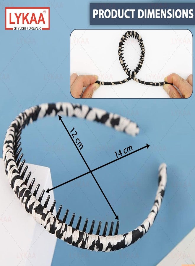 LYKAA Hairband With Leopard Print | Zig Zag Hair Band for Women & Girls | Non Slip Teeth Headband | Stretchable Hair Accessories for Daily Wear, Party, Office & Makeup | Stylish Animal Print Hairband-1Pc - Image 2