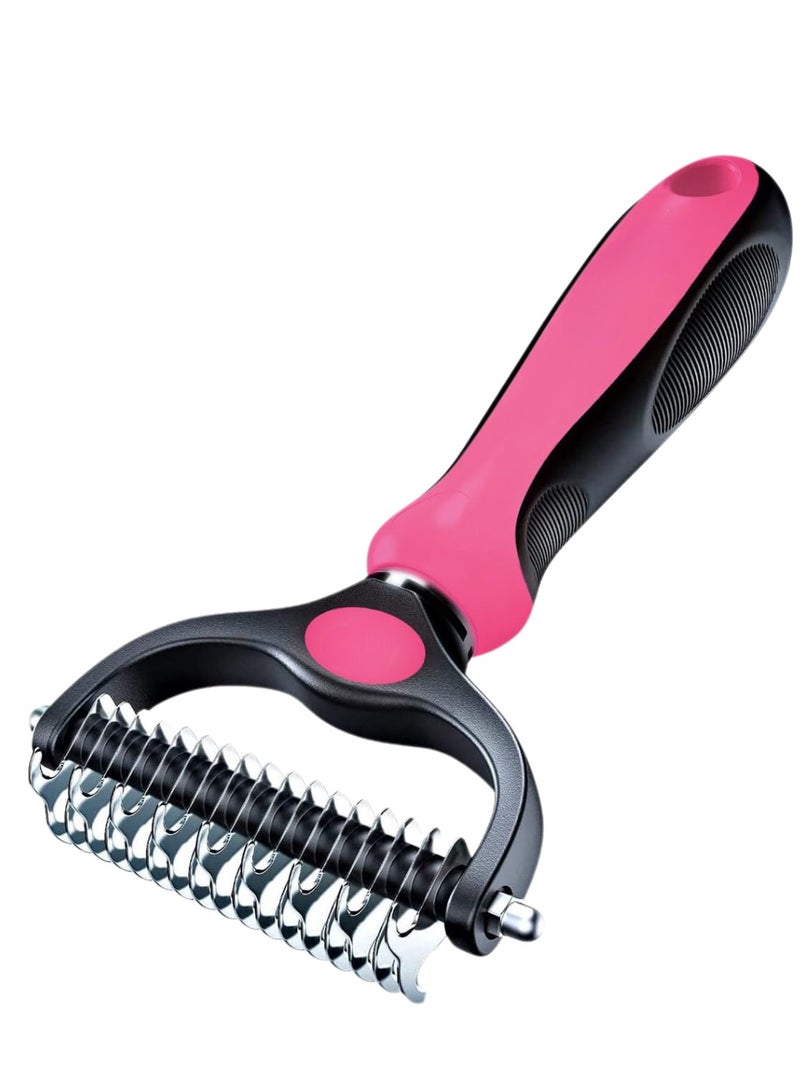 Pet Grooming Rake - Double-Sided Deshedding Dematting Tool, Undercoat Rake for Dogs & Cats, Extra-Wide Dog Grooming Brush & Deshedder Comb for Long Hair, Reduces Shedding 95%