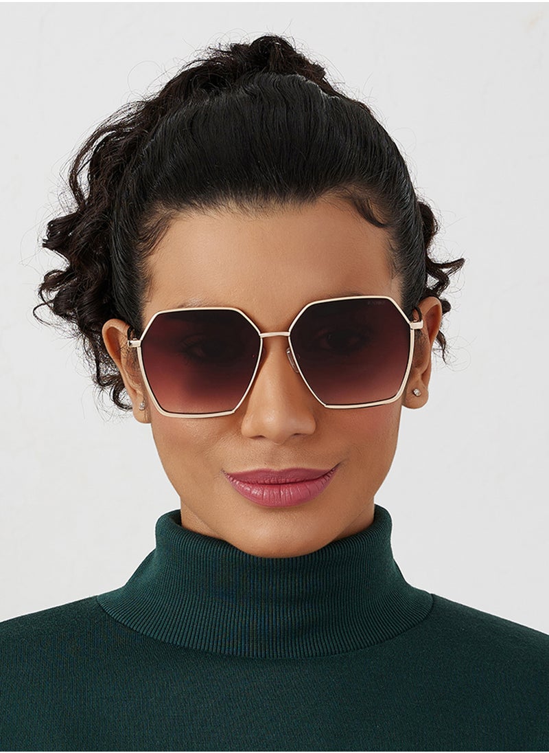 Blackout Stark,Women Sunglasses, Hexagon Sunglasses, UV Protection: UV400 (Gold,Brown)  - Image 4