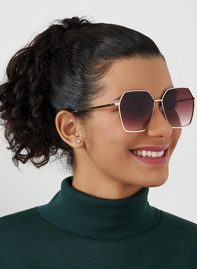 Blackout Stark,Women Sunglasses, Hexagon Sunglasses, UV Protection: UV400 (Gold,Brown) - Image 5