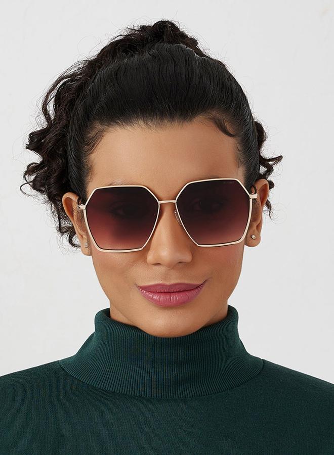 Blackout Stark,Women Sunglasses, Hexagon Sunglasses, UV Protection: UV400 (Gold,Brown) - Image 4