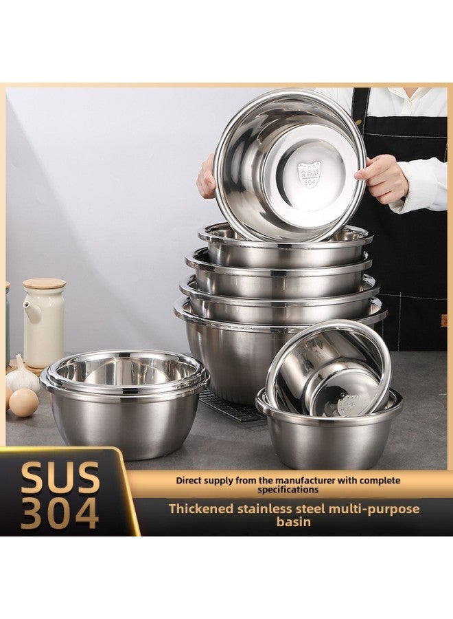 304 Stainless Steel Cooking Basin Food Special Salad Basin Baking And Noodle Mixing Cream Whipping Basin Egg Basin-Specifications:304 Stainless Steel Basin-Color:18cm  - Image 1