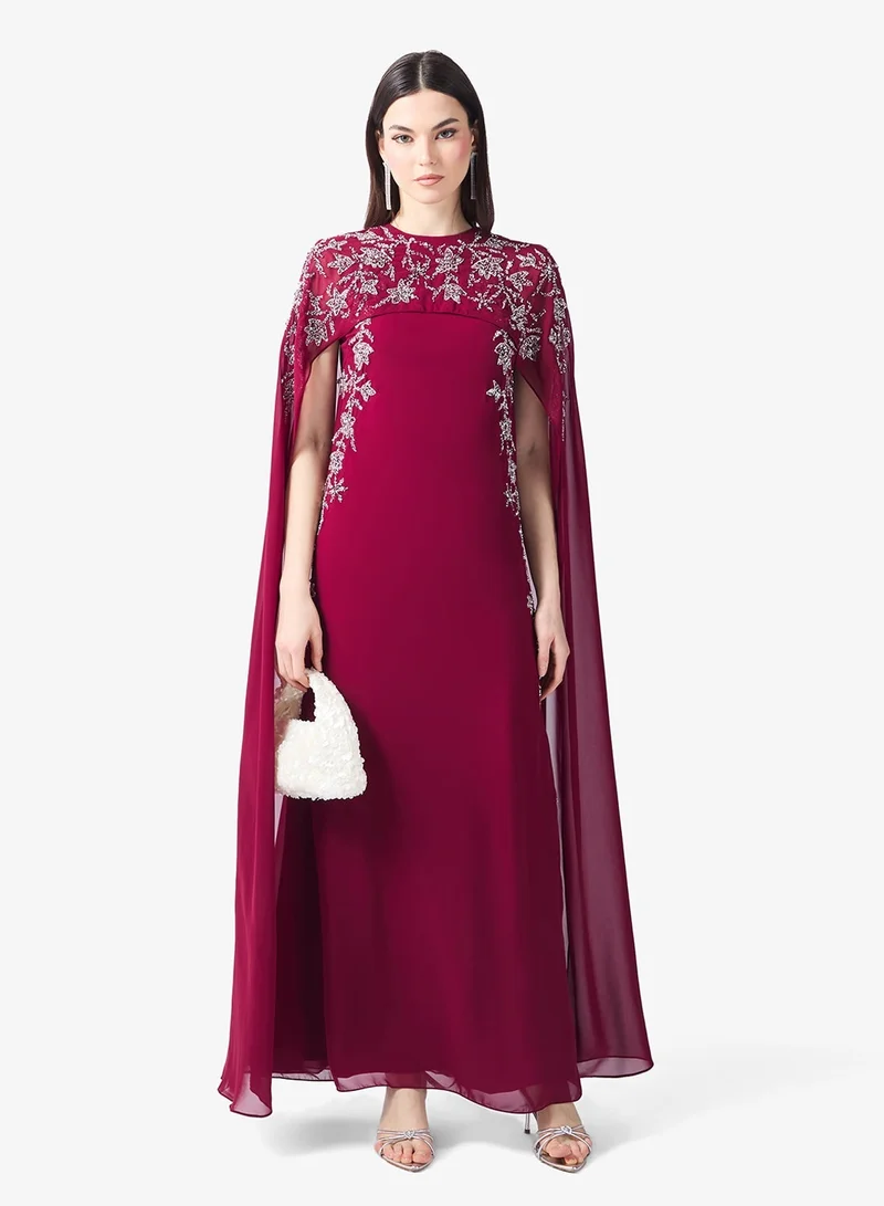 Frock and Frill Embellished Cape Sleeve Maxi Dress