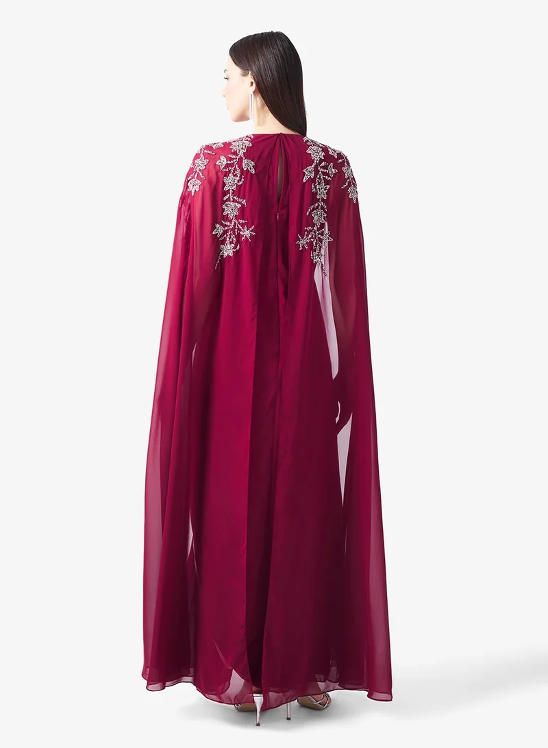 Frock and Frill Embellished Cape Sleeve Maxi Dress
