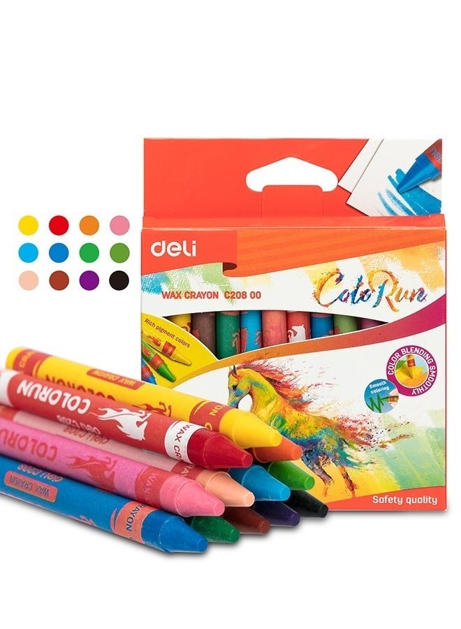 Deli 12-Piece Standard Wax Crayon Multicolour Thin Rod Round Barrel Non-toxic School Supplies for Teachers Sudents - Image 2