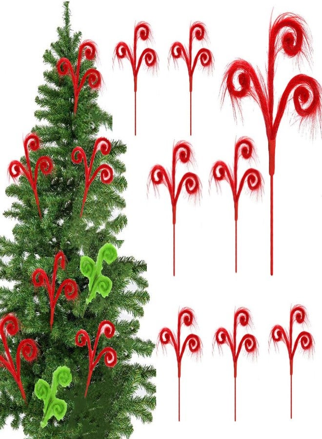 CCUUHJ 3 Pcs Red Furry Christmas Picks 15.75" Fuzzy Spiral Curly Sprays Ornaments Stems for Christmas Tree Topper Filler Branches Home Office Holiday Party Decorations Gifts (Red) - Image 1
