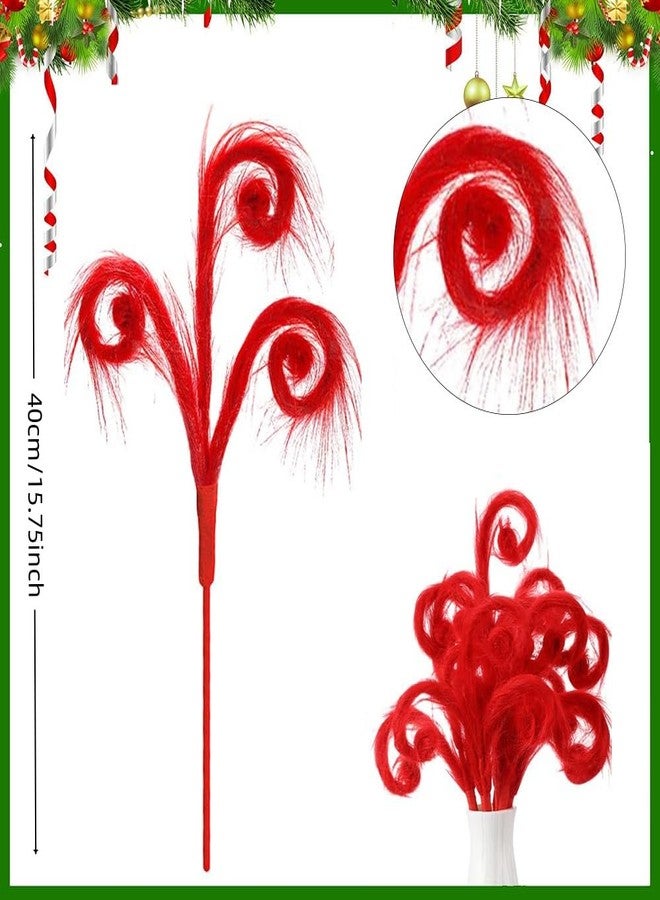 CCUUHJ 3 Pcs Red Furry Christmas Picks 15.75" Fuzzy Spiral Curly Sprays Ornaments Stems for Christmas Tree Topper Filler Branches Home Office Holiday Party Decorations Gifts (Red) - Image 2