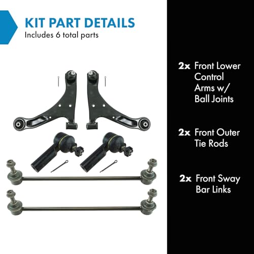 TRQ Front Steering & Suspension Kit Control Arm with Ball Joint Sway Bar Stabilizer Link Tie Rod Compatible with 2006-2013 Suzuki Grand Vitara - Image 2