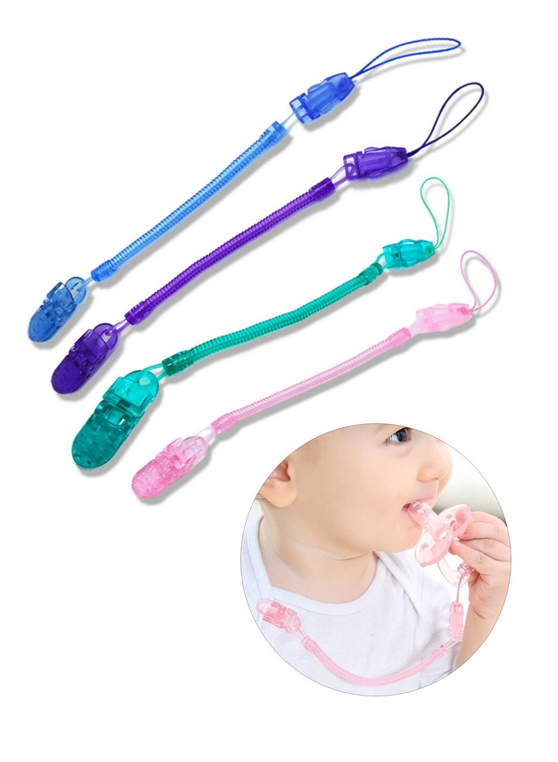 Set of 4, Silicone Baby Tether Pacifier Clip, Retractable Baby Soother Anti-Drop Clip, Toy Straps for Stroller - Image 1