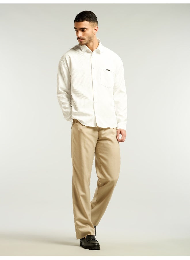 Beyoung - White Textured Waffle Shirt - Image 1
