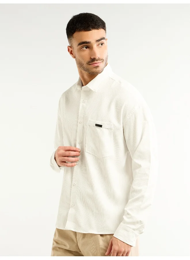 Beyoung White Textured Waffle Shirt