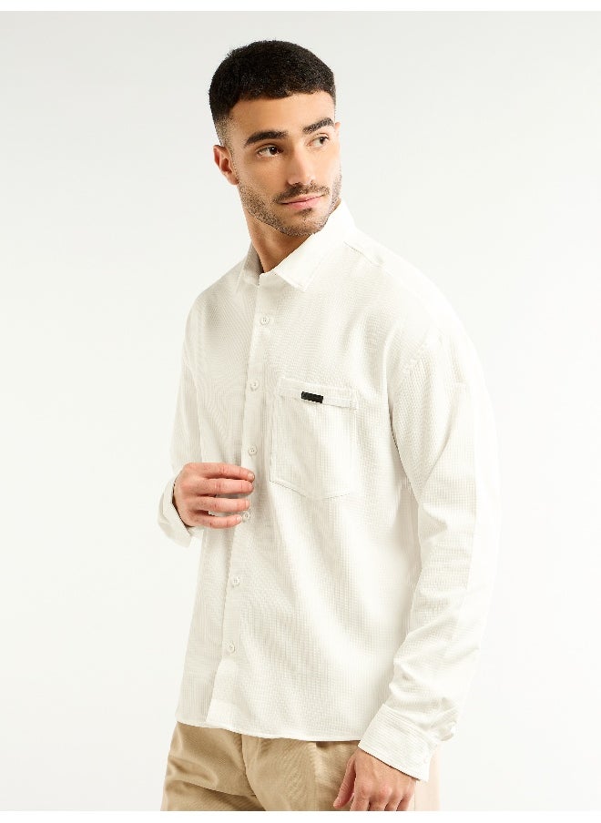 Beyoung - White Textured Waffle Shirt - Image 1