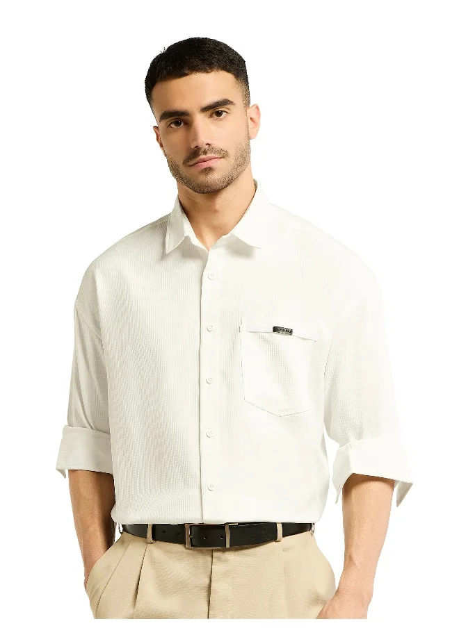 Beyoung White Textured Waffle Shirt