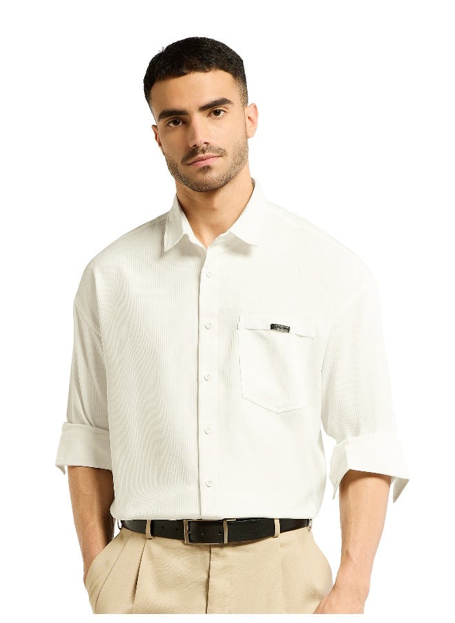 Beyoung - White Textured Waffle Shirt - Image 1