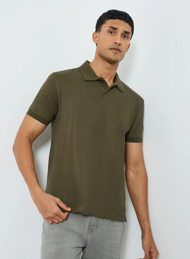 Styli Men Olive Green Relaxed Polo