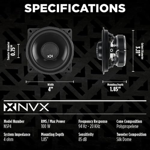 NVX® NSP4 4" Car Speakers, 300W Max, 100W RMS, 2-Way Coaxial w/Silk Dome Tweeters & Built-in X-Overs, Easy to Install in Cars/Trucks/Doors (Pair) - Image 3