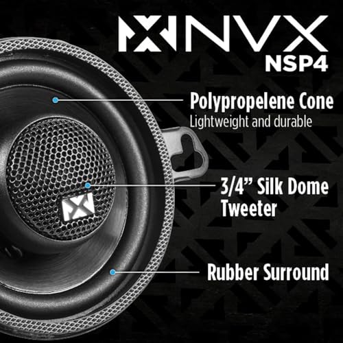 NVX® NSP4 4" Car Speakers, 300W Max, 100W RMS, 2-Way Coaxial w/Silk Dome Tweeters & Built-in X-Overs, Easy to Install in Cars/Trucks/Doors (Pair) - Image 2