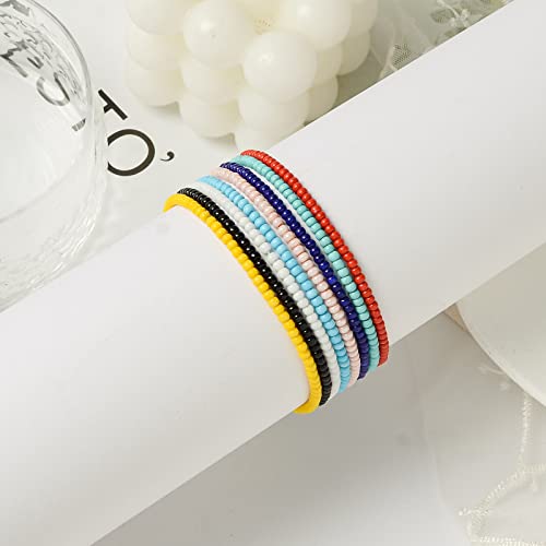XIJIN 8 Pieces Elastic Beaded Anklets for Women Handmade Beach Boho Colorful Beads Ankle Bracelet Set - Image 5