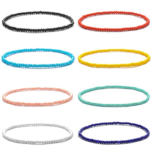 XIJIN 8 Pieces Elastic Beaded Anklets for Women Handmade Beach Boho Colorful Beads Ankle Bracelet Set - Image 1