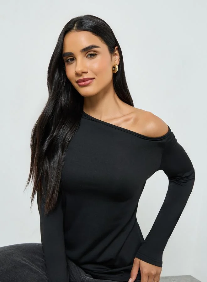 Take Two Black One Shoulder Long Sleeve Top
