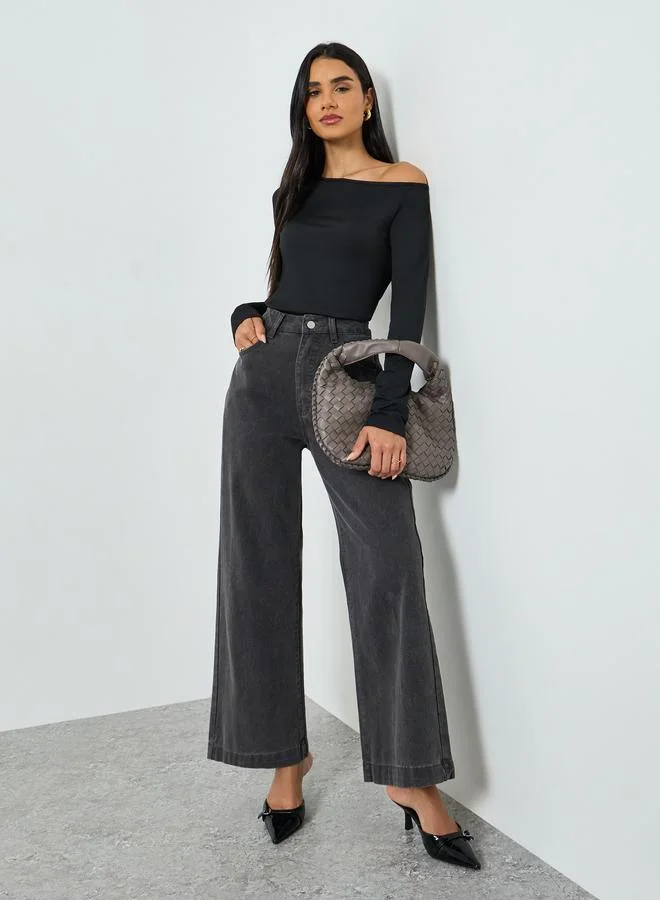 Take Two Black One Shoulder Long Sleeve Top