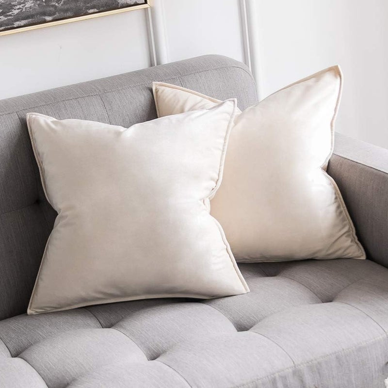MIULEE Cream White Velvet Throw Pillow Covers 18x18 Soft Decorative Solid Square Cushion Cases Pack of 2 Modern Luxury Home Decor for Couch, Sofa, Bedroom - Image 1