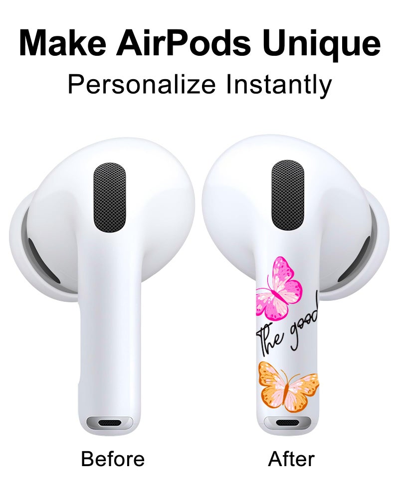 RockMax for AirPod Pro Skin, Universal Butterfly Sticker Wrap for AirPods 1/2/3/4 & Pro 1/2/3, Pink Tattoos, Easy to Identify, Case Friendly, Custom Gift for Women and Girls - Image 2