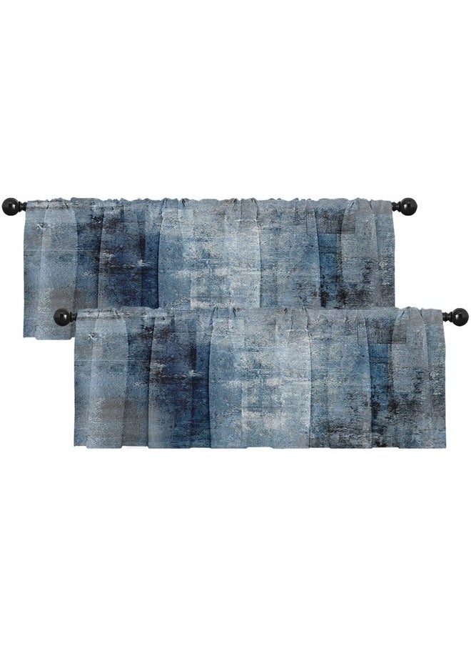 Emvency Emvency 2 Pack Valances Window Treatments, Blue Abstract Modern Art Blackout Drapes Adjustable Curtain Valances for Windows Living Room Kitchen Over Sink, 12x52 Inch Rod Pocket Valances  - Image 1