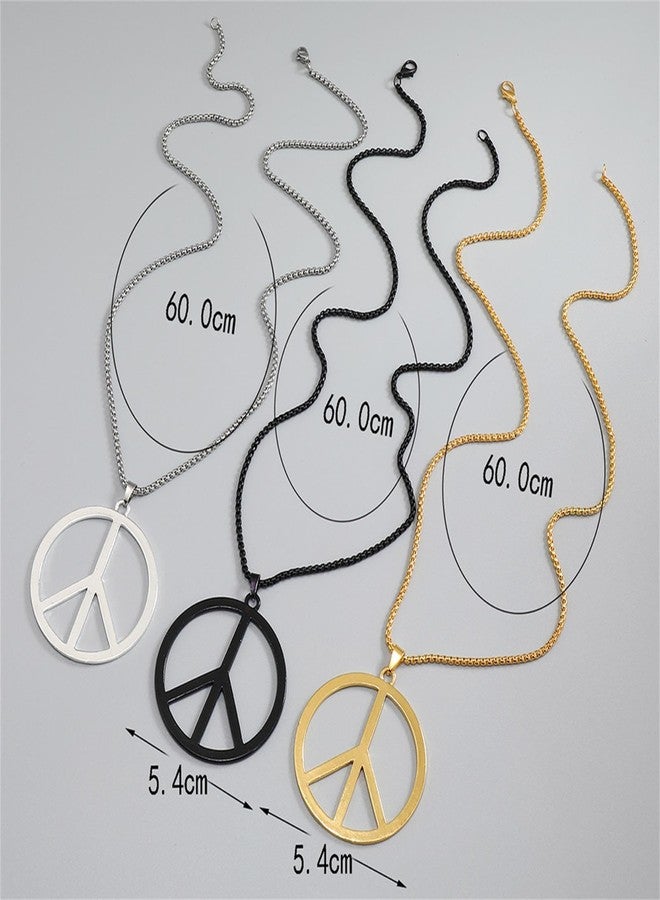 Kicomvi Metal Peace Sign Pendant Necklace Hippie 1960s 1970s Necklace for Dressing Party Accessories-gold - Image 2