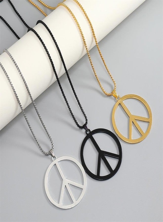 Kicomvi Metal Peace Sign Pendant Necklace Hippie 1960s 1970s Necklace for Dressing Party Accessories-gold - Image 3