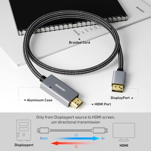 BENFEI DisplayPort to HDMI, Uni-Directional 4K DisplayPort (DP) Computer to HDMI Monitor 6 Feet Cable Compatible with HP, ThinkPad, AMD, NVIDIA, Desktop and More - Male to Male, Space Grey - Image 4