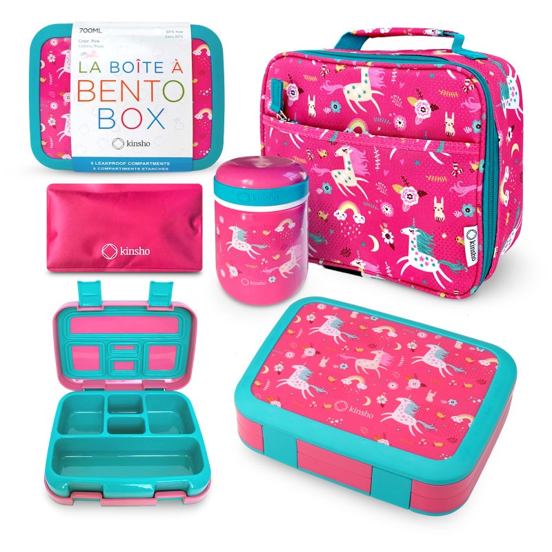 Bento Box with Lunch Bag Insulated Stainless Steel Thermo for HotCold Food or Soup Ice Pack Set for Kids Girls Toddlers Snacks for Daycare Ages 3 to 7 Pink Unicorn