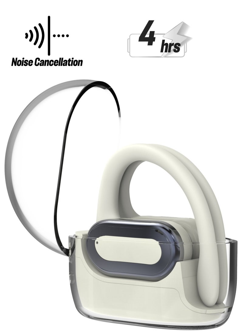 X20 Wireless Bluetooth 5.3 Ear-Hook Earbuds with Microphone Sweatproof Noise Reduction for Sports, Running, Driving, and Office Work (Transparent Cover)