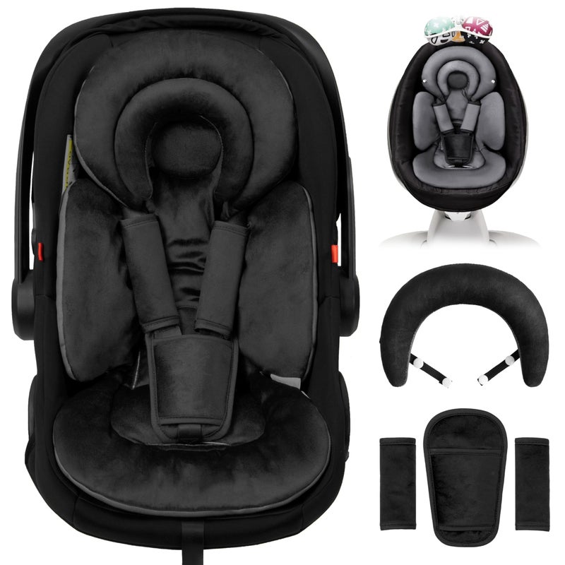 TinlyFinly Infant Car Seat Insert with Removable Cushion for Preemie to Toddler, Reversible Newborn Carseat Insert for Baby Head Body Support, Fits for Stroller, Baby Swing, Bouncer (Pure Black) - Image 1